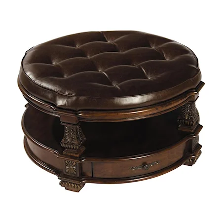 Traditional Round Ottoman Cocktail Table
